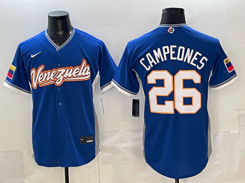 Men's Venezuela Baseball Campeones #26 Royal 2026 World Baseball Classic Stadium Jersey baseball jersey product view 1