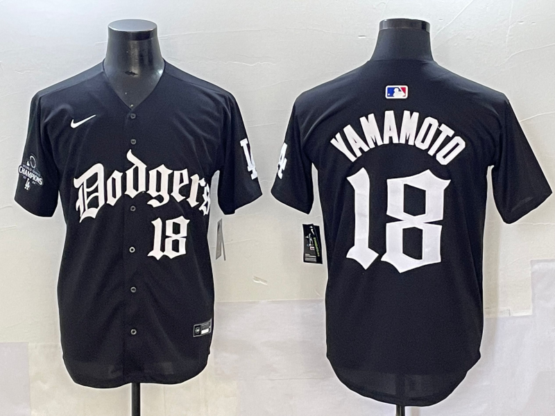 Men's Los Angeles Dodgers Yoshinobu Yamamoto #18 Black Alternate Game Jersey baseball jersey product view 1