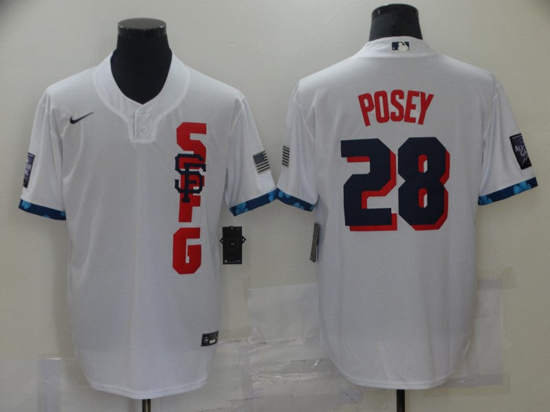 Men's San Francisco Giants Buster Posey #28 White All Star Baseball Jersey baseball jersey product view 1