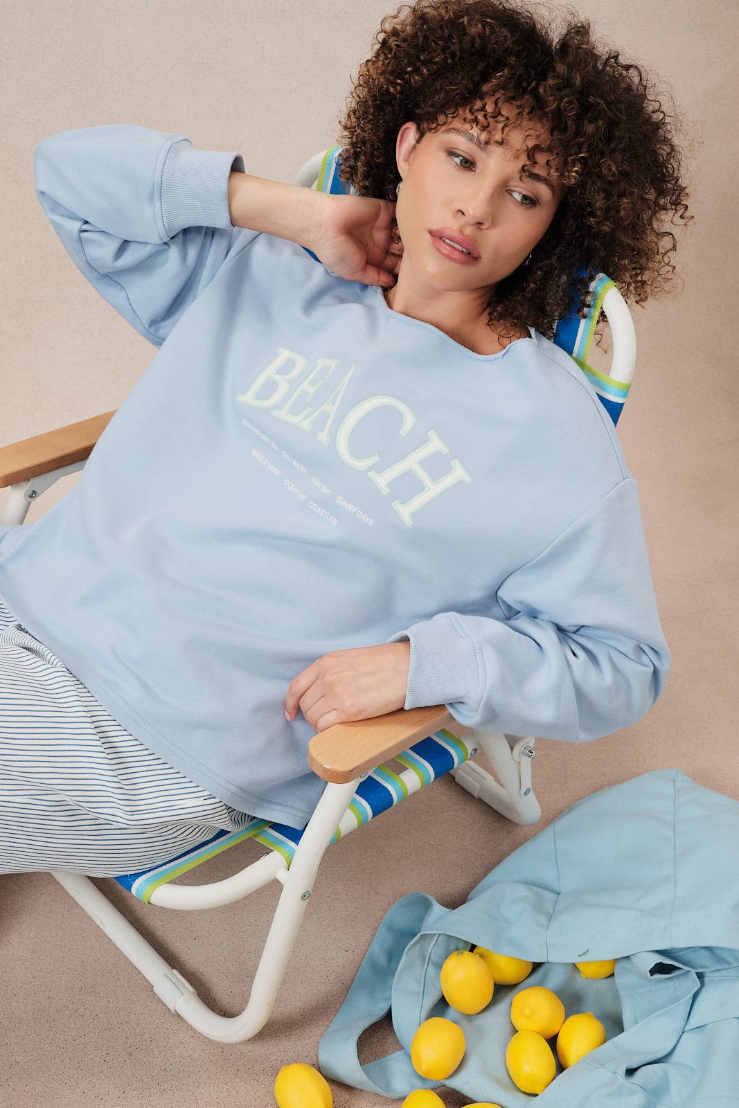 Slouchy Neck "Beach" Graphic Embroidery Sweatshirt Unisex T-shirt, Sweatshirt, Hoodie, Long Sleeve Tee - T-Shirt, Sweatshirt, Hoodie