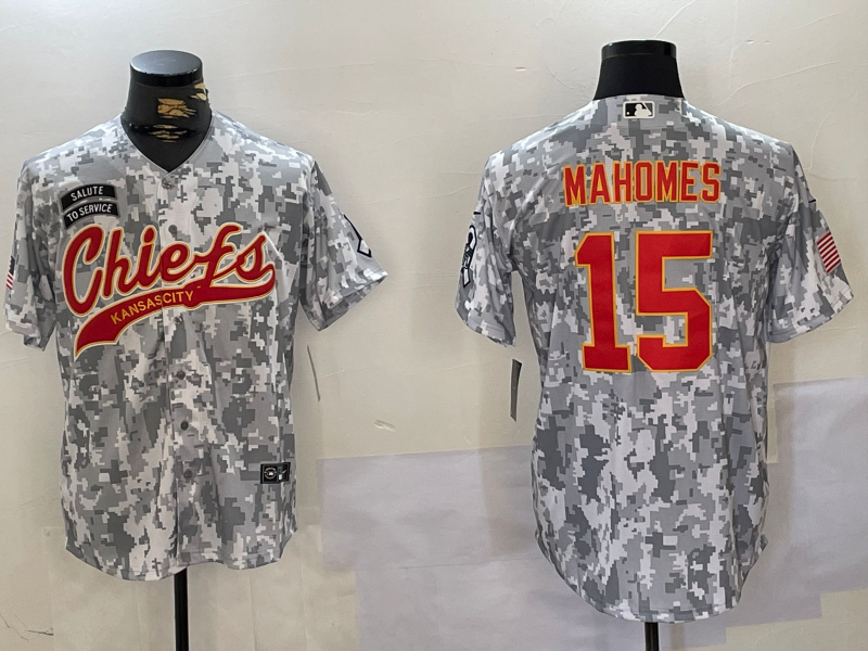 Men's Kansas City Chiefs Patrick Mahomes #15 Arctic Camo Salute to Service Limited Jersey1 football jersey product view 1