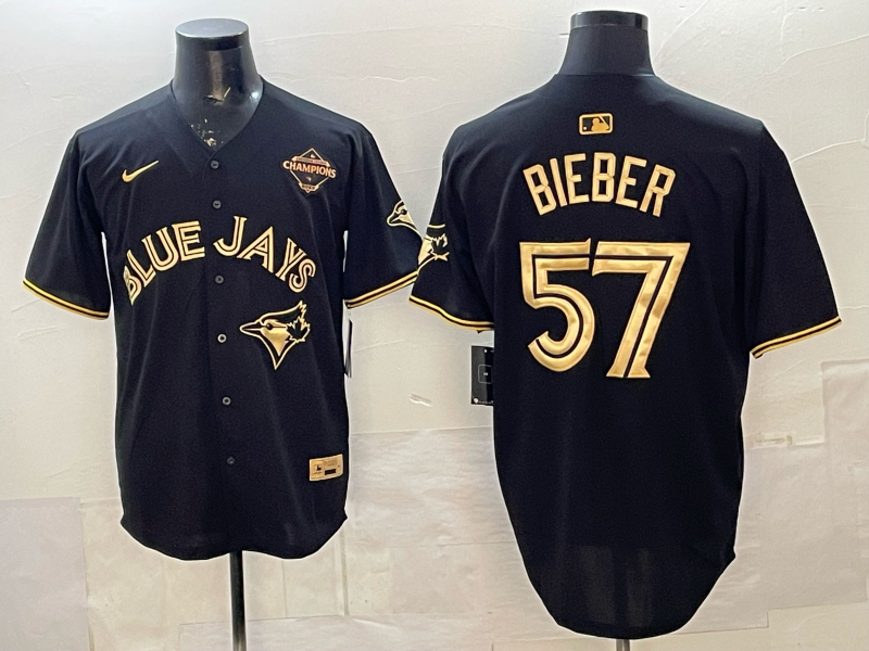 Men's Toronto Blue Jays Shane Bieber #57 Black Player Jersey baseball jersey product view 1