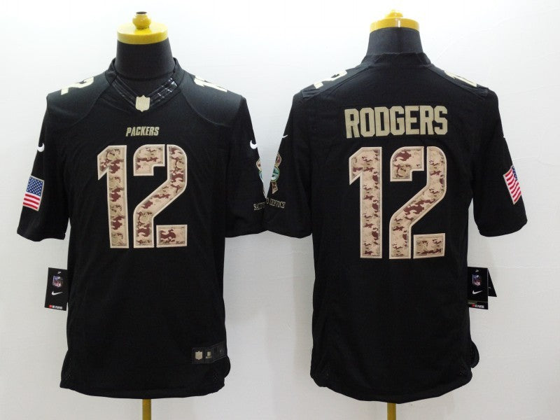 Men's Green Bay Packers #12 Aaron Rodgers Black Team Game Jersey1 football jersey product view 1