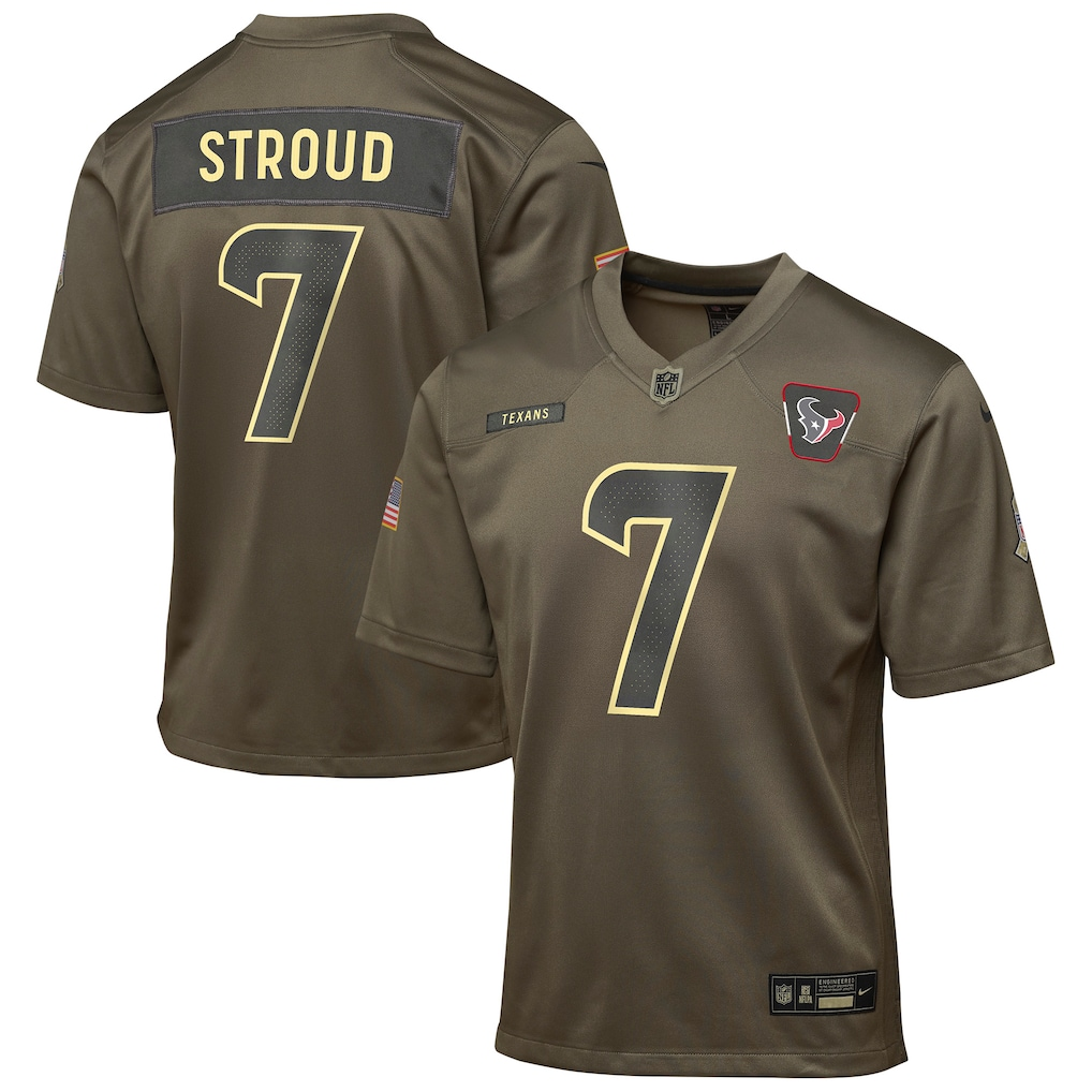 Youth Houston Texans C.J. Stroud Olive 2025 Salute to Service Game Jersey football jersey product view 1