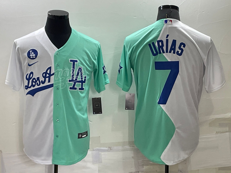 Men's Los Angeles Dodgers Julio Urias White/Green Replica Baseball Jersey baseball jersey product view 1