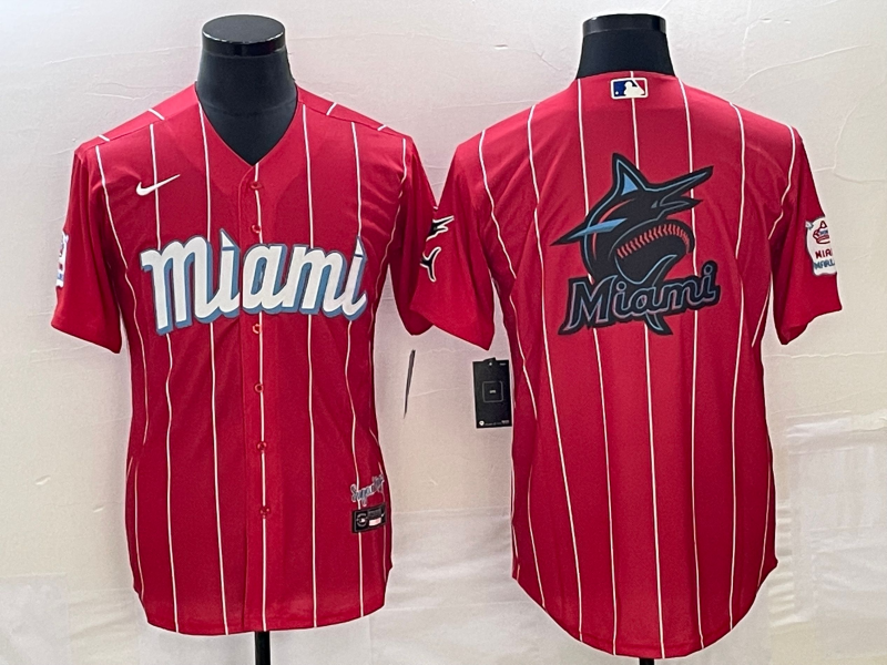 Men's Miami Marlins Red City Connect Replica Team Jersey baseball jersey product view 1