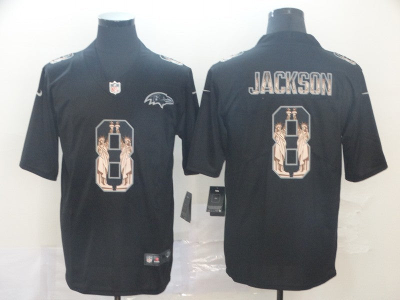 Men's Baltimore Ravens Lamar Jackson #8 Black Team Game Jersey1 football jersey product view 1