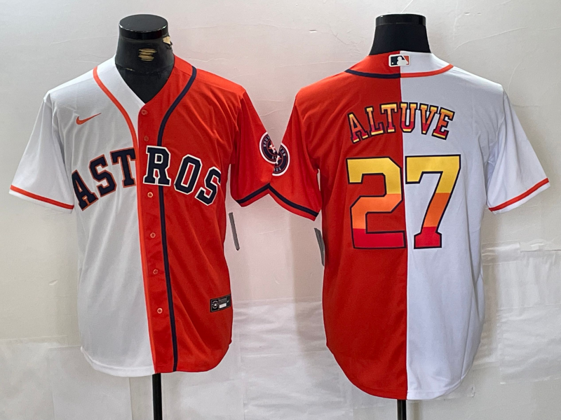 Men's Houston Astros Jose Altuve #27 White/Orange Replica Player Jersey1 baseball jersey product view 1