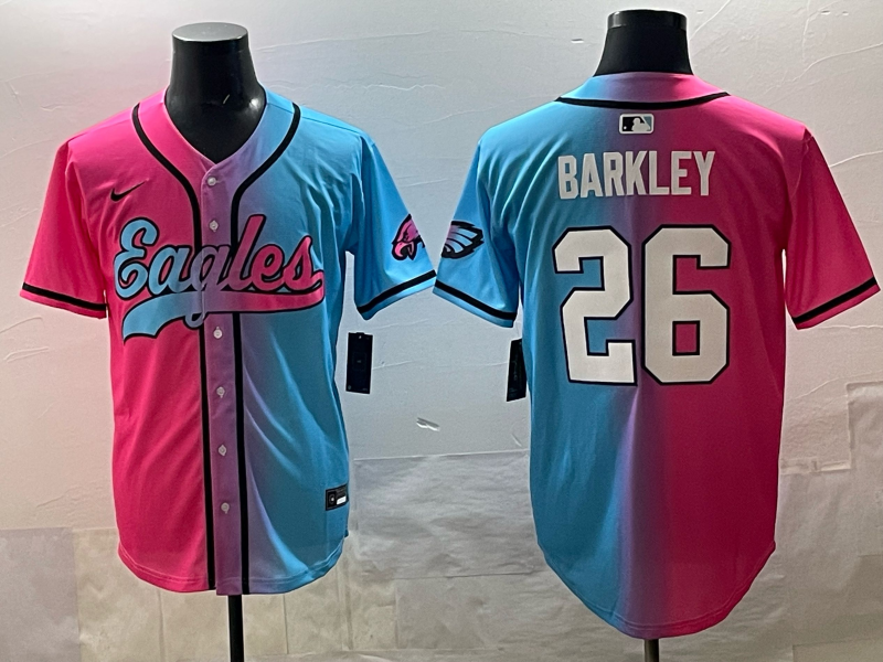 Men's Philadelphia Eagles Saquon Barkley Pink/Blue Game Jersey football jersey product view 1