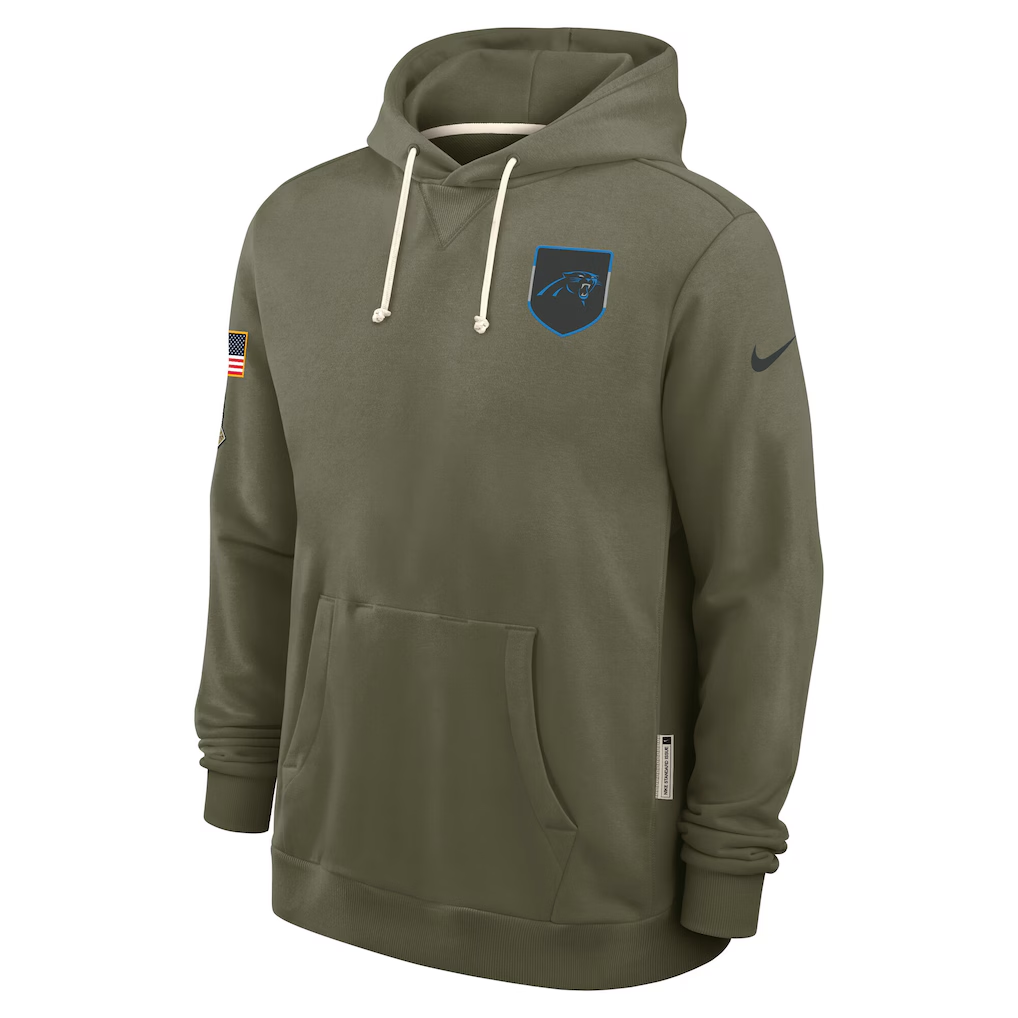Men's Carolina Panthers Olive 2025 Salute to Service Sideline Standard Issue Dri-FIT Hoodie football jersey product view 1