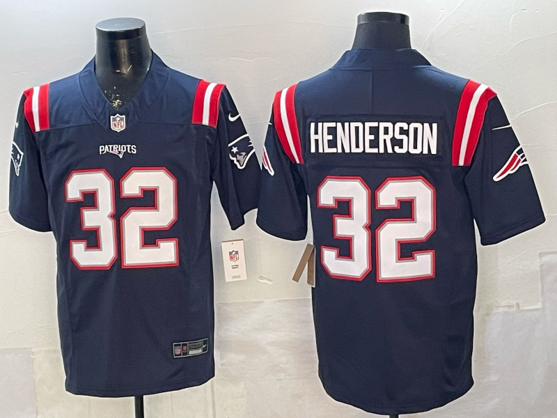 Men's New England Patriots TreVeyon Henderson Navy Player Game Jersey football jersey product view 1