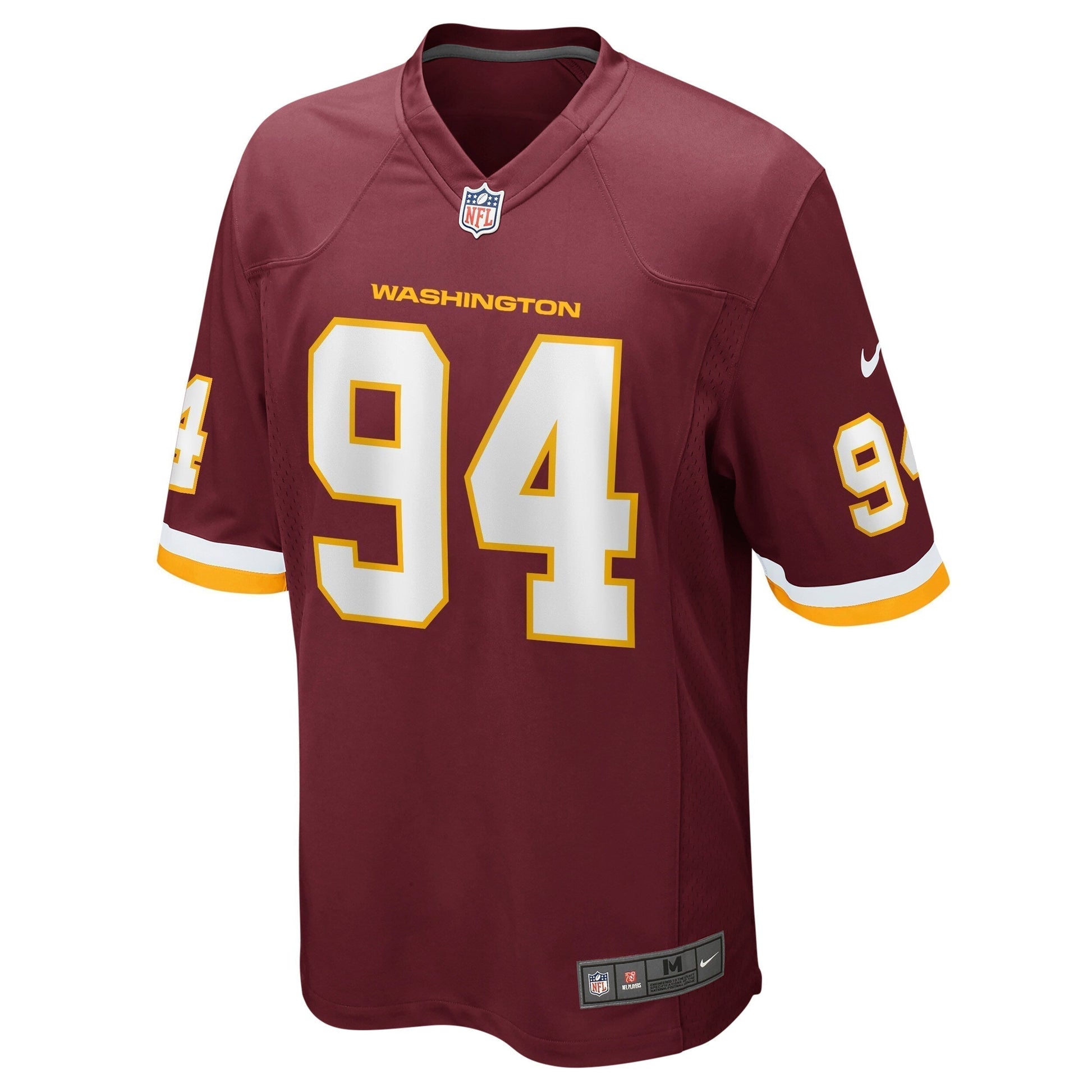 Daron Payne Washington Football Team Game Jersey - Burgundy football jersey product view 2