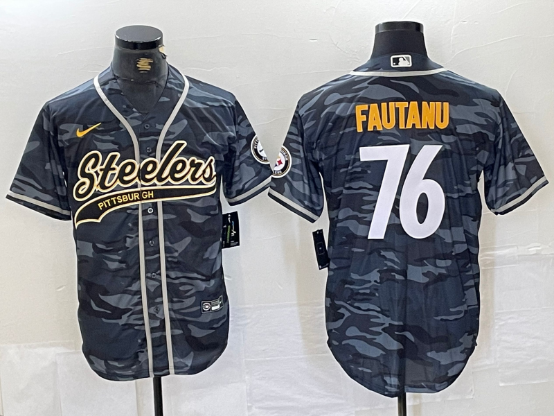 Men's Pittsburgh Steelers Troy Fautanu #76 Grey Camouflage Game Jersey1 football jersey product view 1