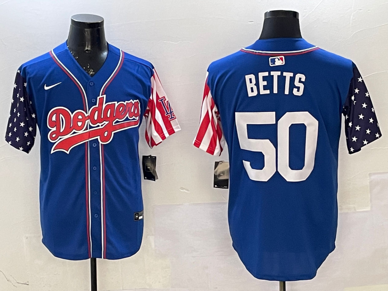 Men's Los Angeles Dodgers Mookie Betts #50 Royal Player Jersey baseball jersey product view 1