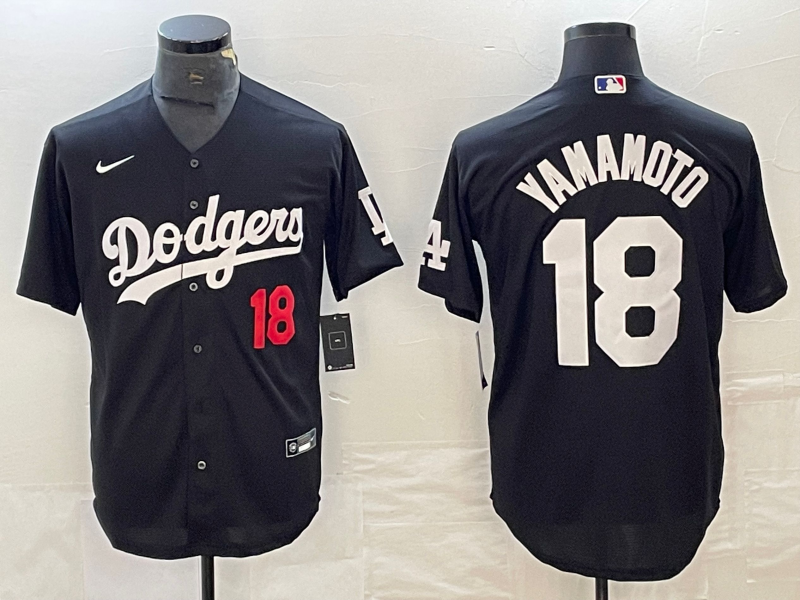 Men's Los Angeles Dodgers Yoshinobu Yamamoto #18 Black Replica Game Jersey1 baseball jersey product view 1