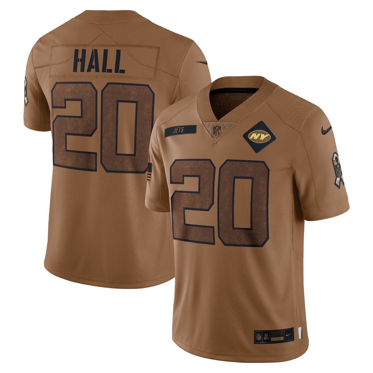 Breece Hall New York Jets Salute To Service Limited Jersey - Brown football jersey product view 1