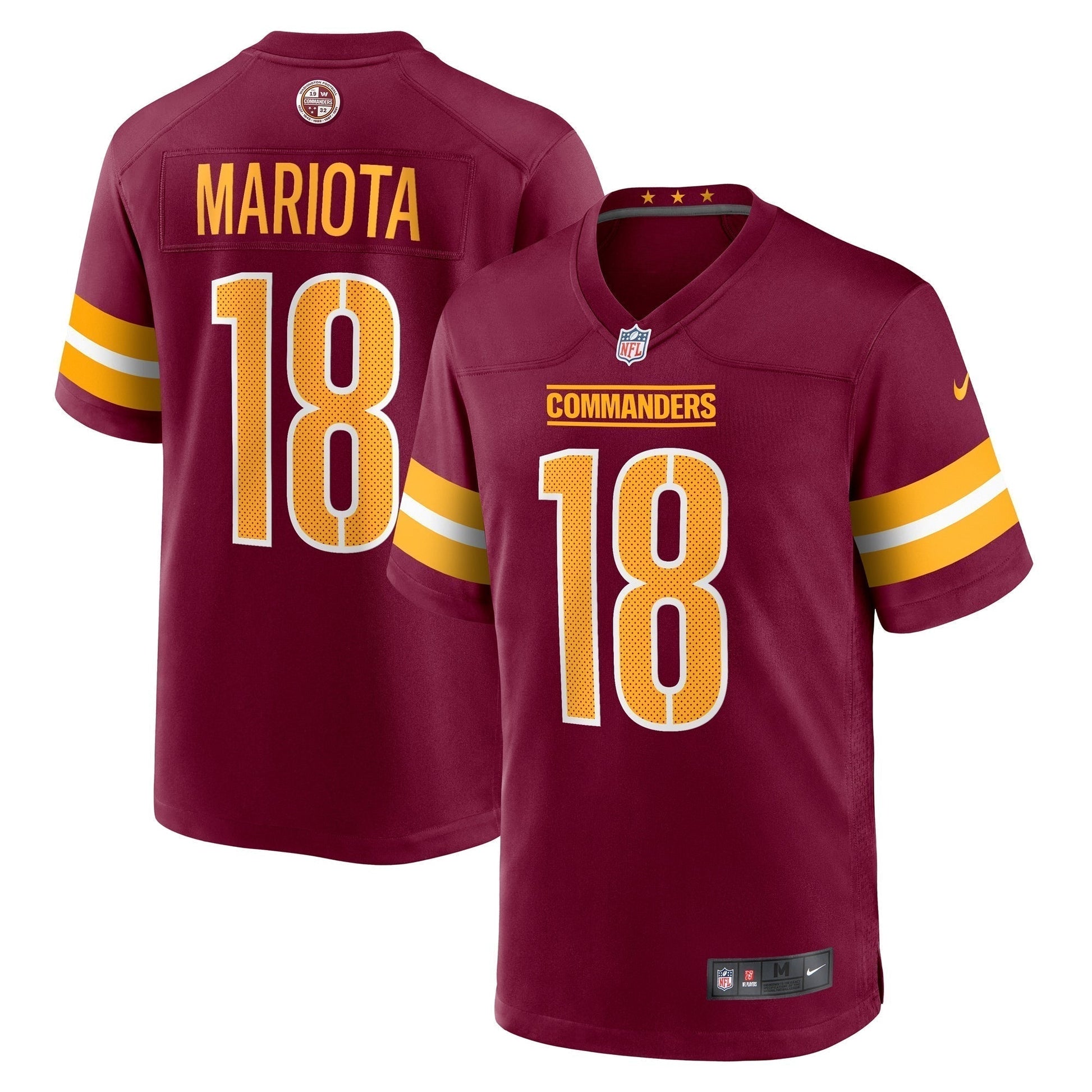 Marcus Mariota Washington Commanders Game Jersey - Burgundy football jersey product view 1