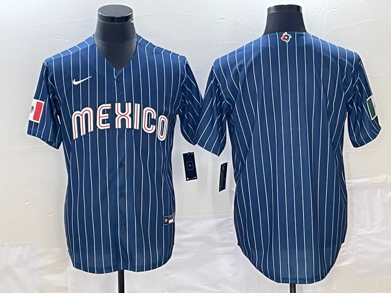 Men's 2023 World Baseball Classic Mexico Navy Blank Jersey baseball jersey product view 1
