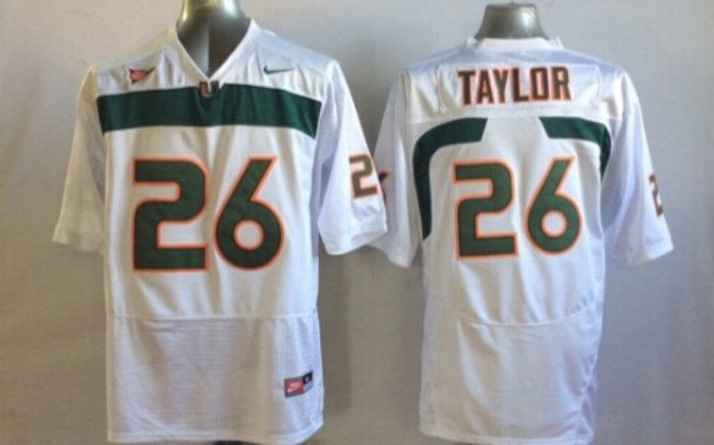 Men's Miami Hurricanes Sean Taylor #26 White Team Football Jersey football jersey product view 1