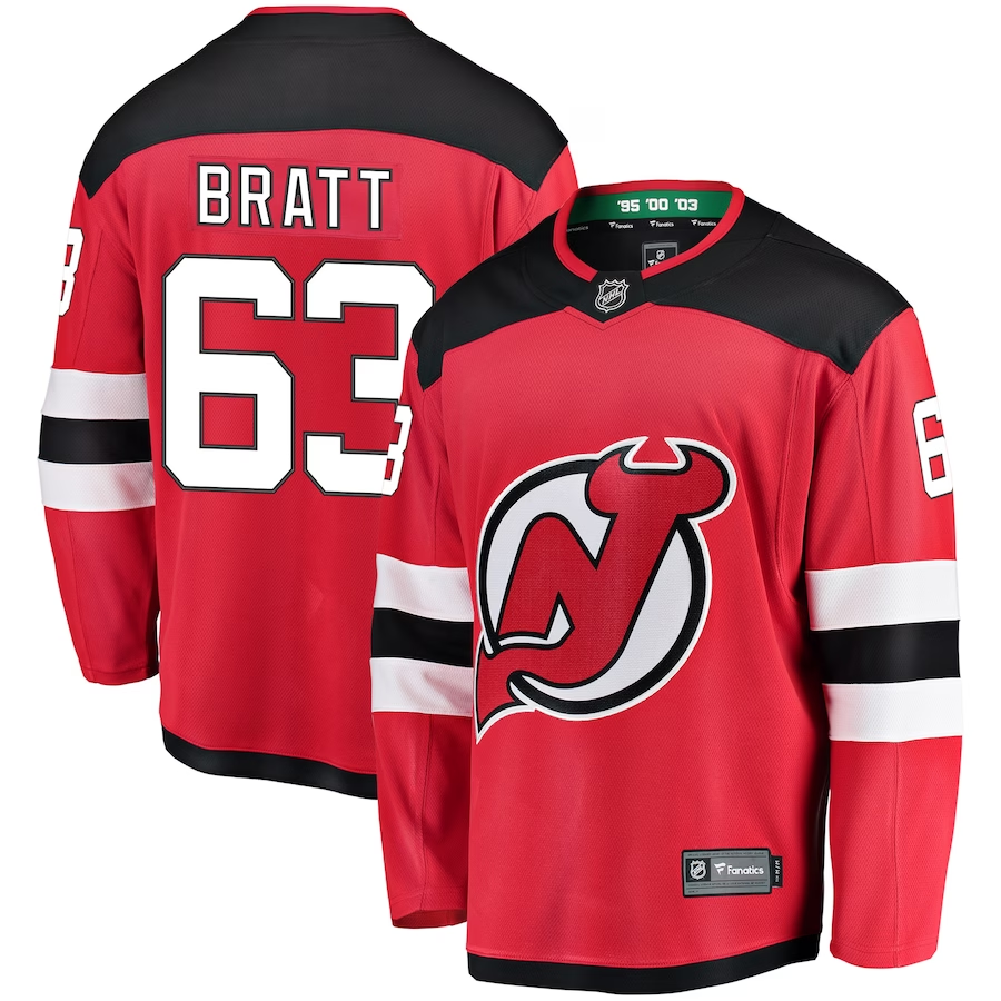 Men's New Jersey1 Devils Jesper Bratt #63 Red Player Game Jersey1 sports jersey product view 1
