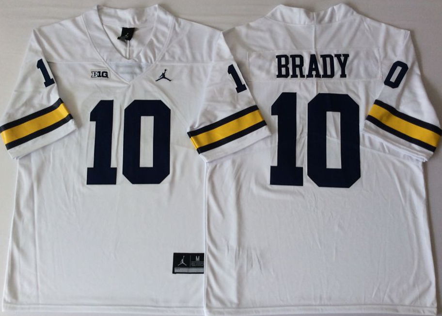 Men's Michigan Wolverines Tom Brady White Alumni Player Game Jersey sports jersey product view 1
