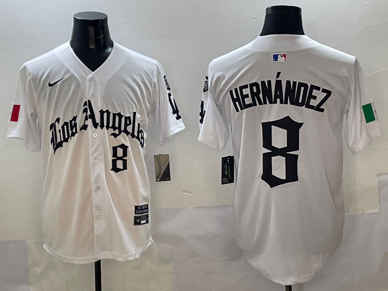 Men's Los Angeles Dodgers Enrique Hernandez #8 White Team Player Jersey baseball jersey product view 1