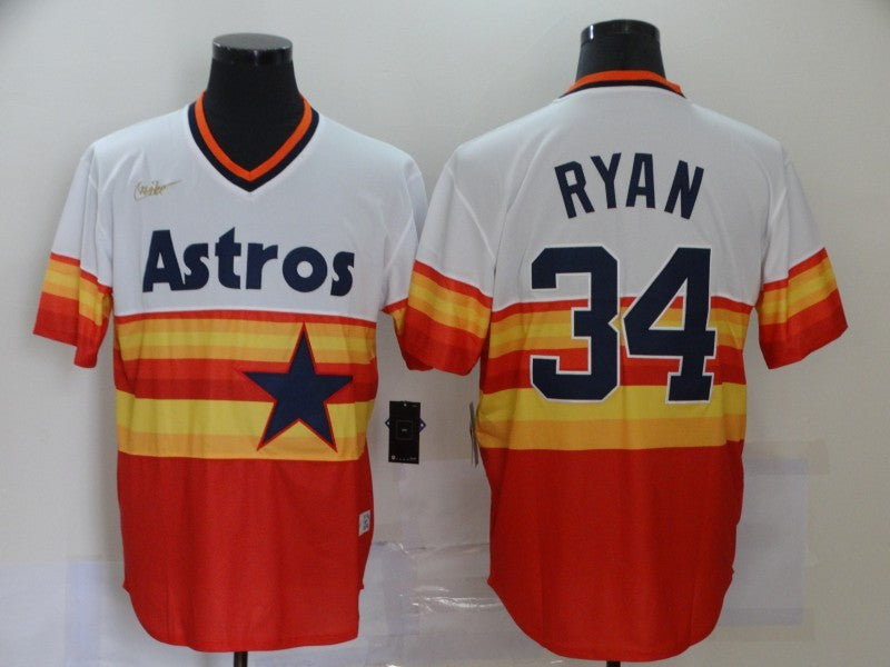 Men's Houston Astros Nolan Ryan White/Orange Replica Baseball Jersey baseball jersey product view 1