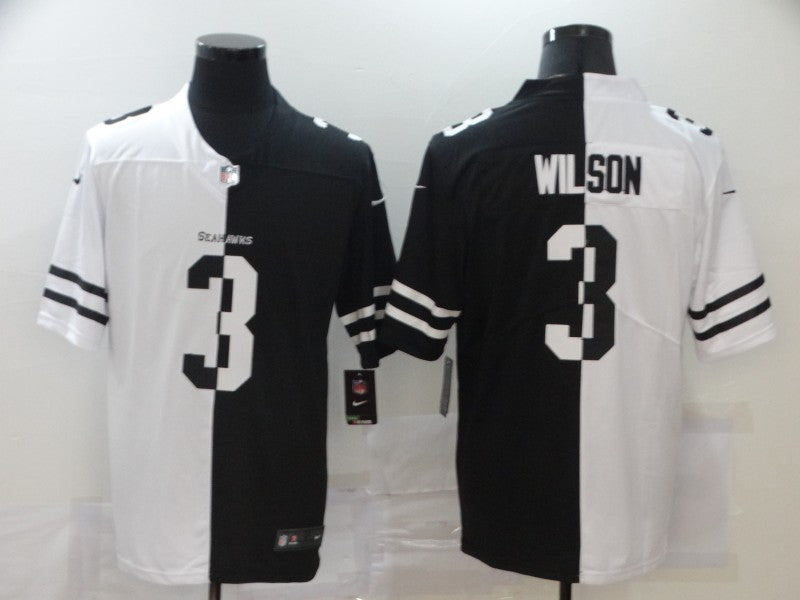 Men's Seattle Seahawks Russell Wilson #3 Black/White Game Jersey football jersey product view 1