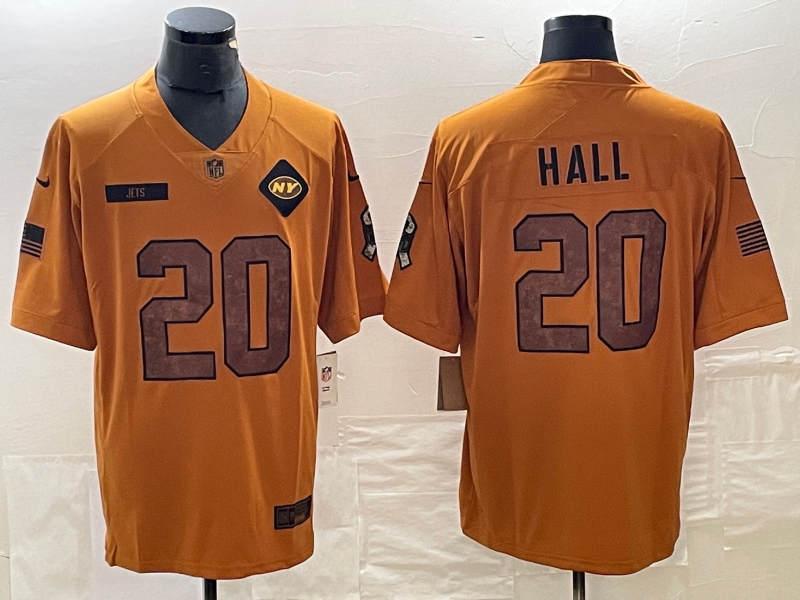 Men's New York Jets Breece Hall Brown 2023 Salute To Service Limited Jersey football jersey product view 1