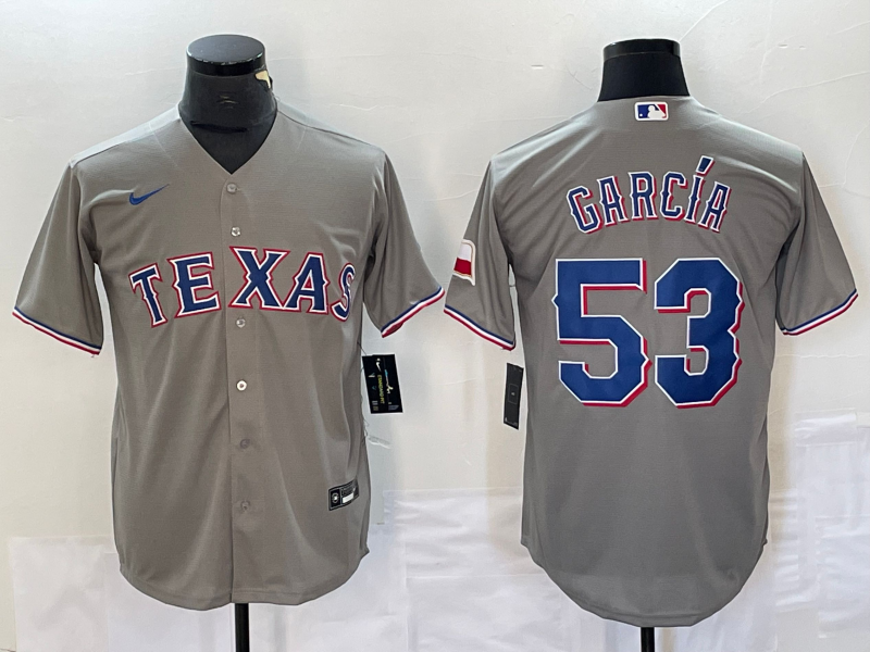 Men's Texas Rangers Adolis Garcia #53 Gray Replica Player Jersey1 baseball jersey product view 1