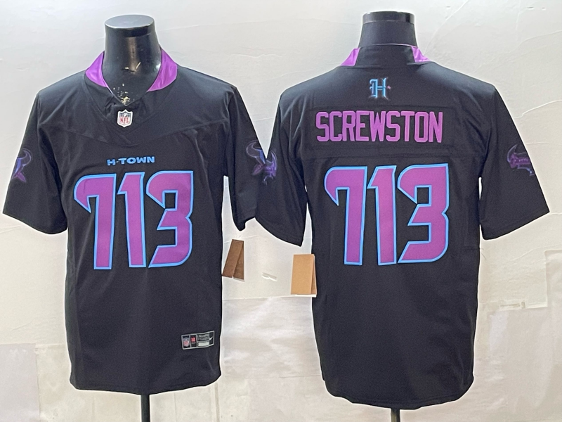 Men's Houston Texans Screwston Black Player Game Jersey football jersey product view 1
