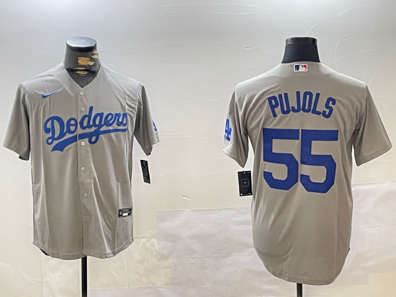 Men's Los Angeles Dodgers Albert Pujols #55 Gray Replica Player Jersey baseball jersey product view 1