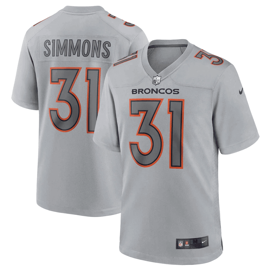 Justin Simmons 31 Denver Broncos Men Atmosphere Fashion Game Jersey - Gray football jersey product view 1