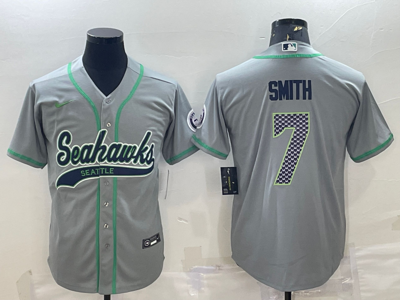 Men's Seattle Seahawks Geno Smith Gray Game Jersey Joint Edition football jersey product view 1