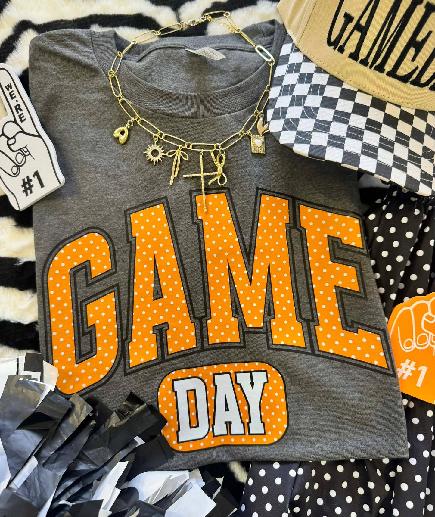 Game Day Orange Polka Dots Tee Unisex T-shirt, Sweatshirt, Hoodie, Long Sleeve Tee - T-Shirt, Sweatshirt, Hoodie