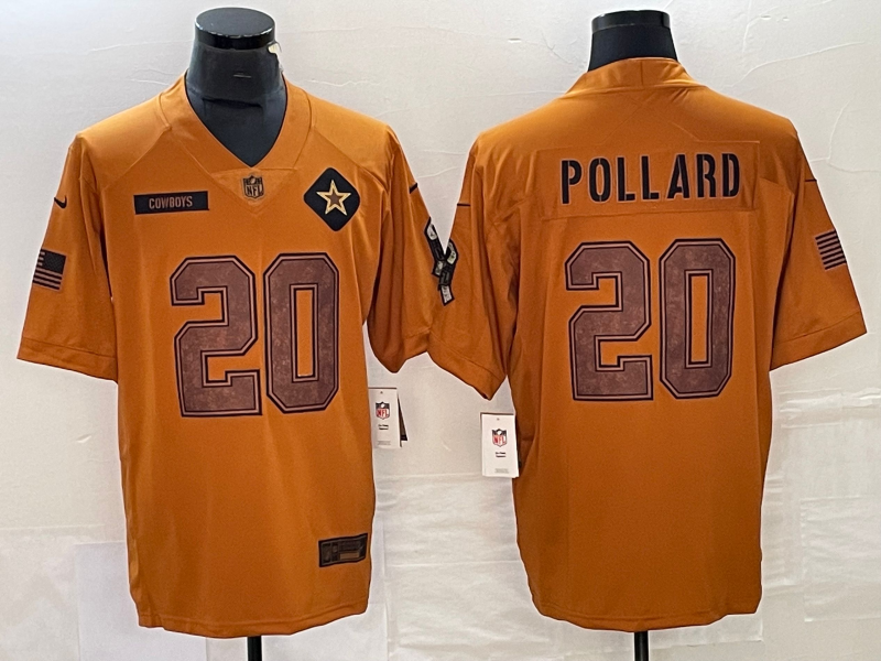 Men's Dallas Cowboys Tony Pollard #20 Brown 2023 Salute To Service Retired Player Limited Jersey1 football jersey product view 1