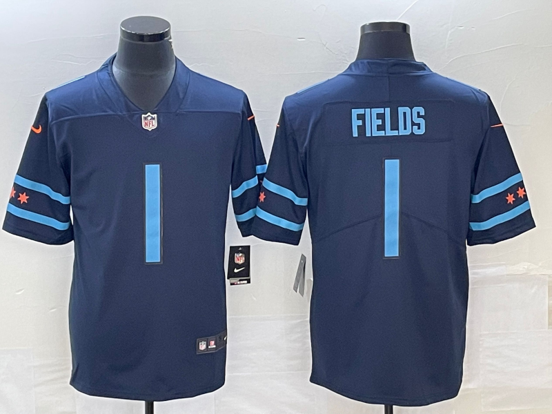 Men's Chicago Bears Justin Fields #1 Navy Game Jersey1 City Edition football jersey product view 1