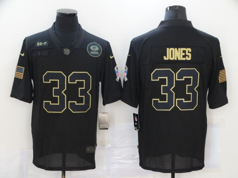 Men's Green Bay Packers Aaron Jones #33 Black Game Player Jersey1 football jersey product view 1