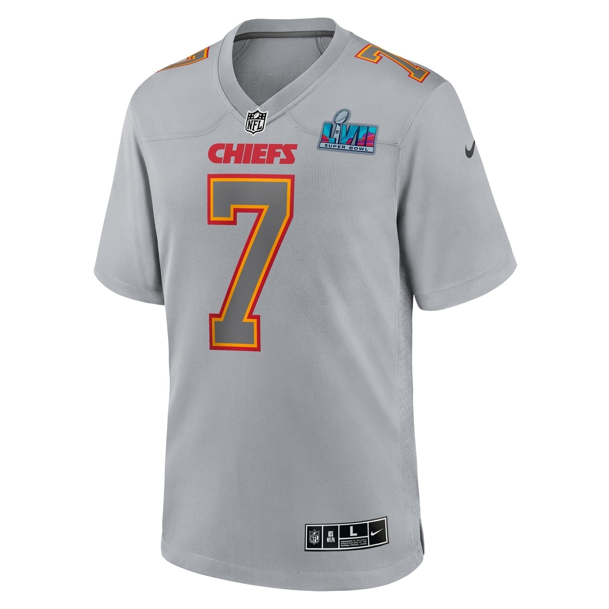 Harrison Butker Kansas City Chiefs Super Bowl LVII Patch Atmosphere Fashion Game Jersey - Gray football jersey product view 3