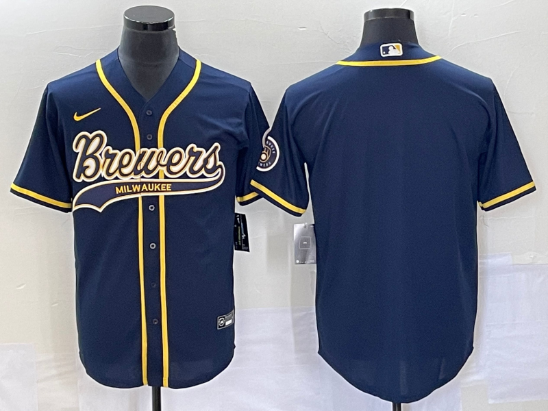 Men's Milwaukee Brewers Navy Replica Blank Jersey Joint Edition baseball jersey product view 1