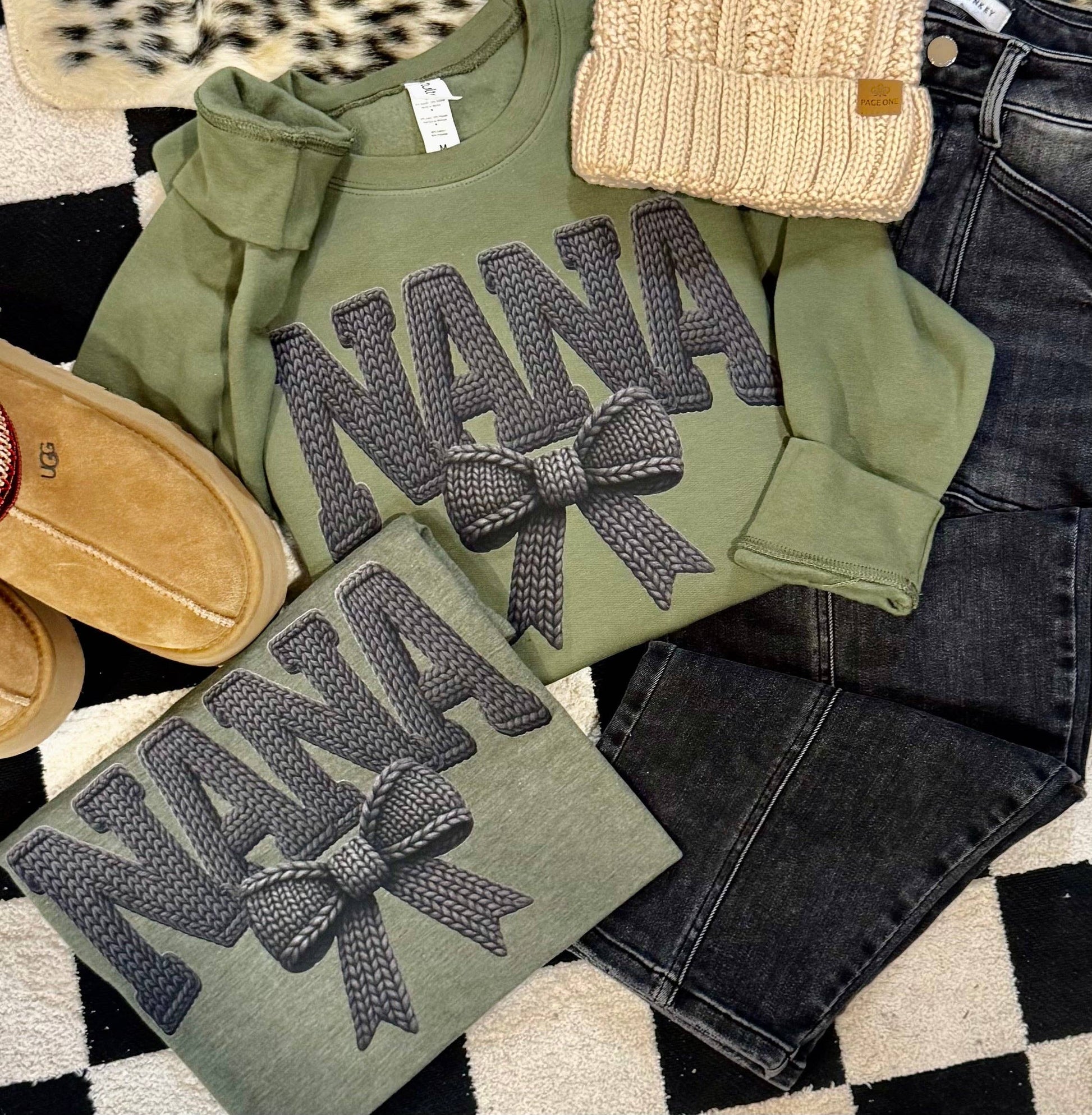 Nana Faux Yarn Bow Tee/Sweatshirt Unisex T-shirt, Sweatshirt, Hoodie, Long Sleeve Tee - T-Shirt, Sweatshirt, Hoodie