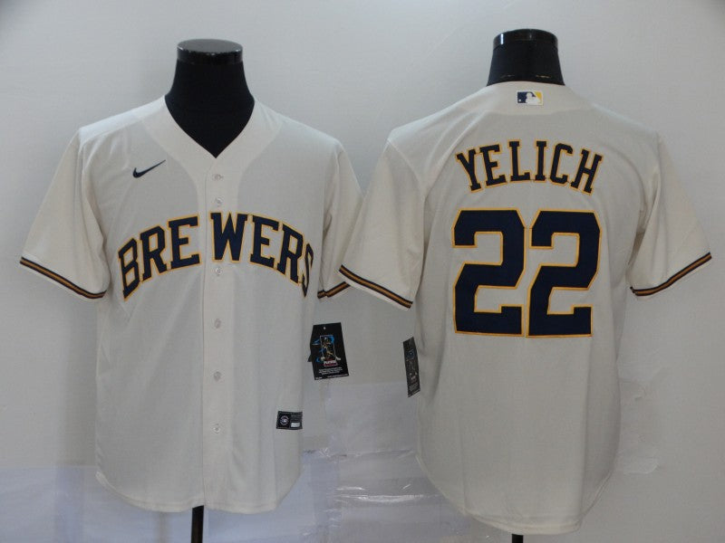 Men's Milwaukee Brewers Christian Yelich #22 Beige Player Jersey baseball jersey product view 1