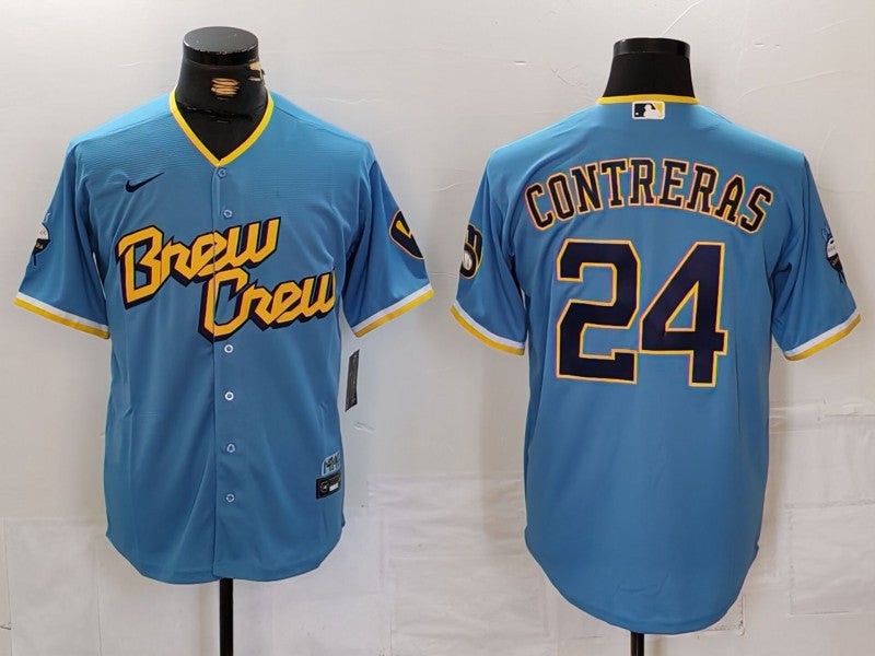 Men's Milwaukee Brewers William Contreras #24 Powder Blue City Connect Limited Player Jersey1 baseball jersey product view 1