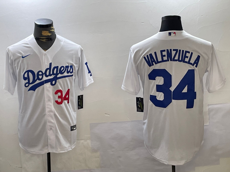 Men's Los Angeles Dodgers Fernando Valenzuela #34 White Replica Player Jersey1 baseball jersey product view 1