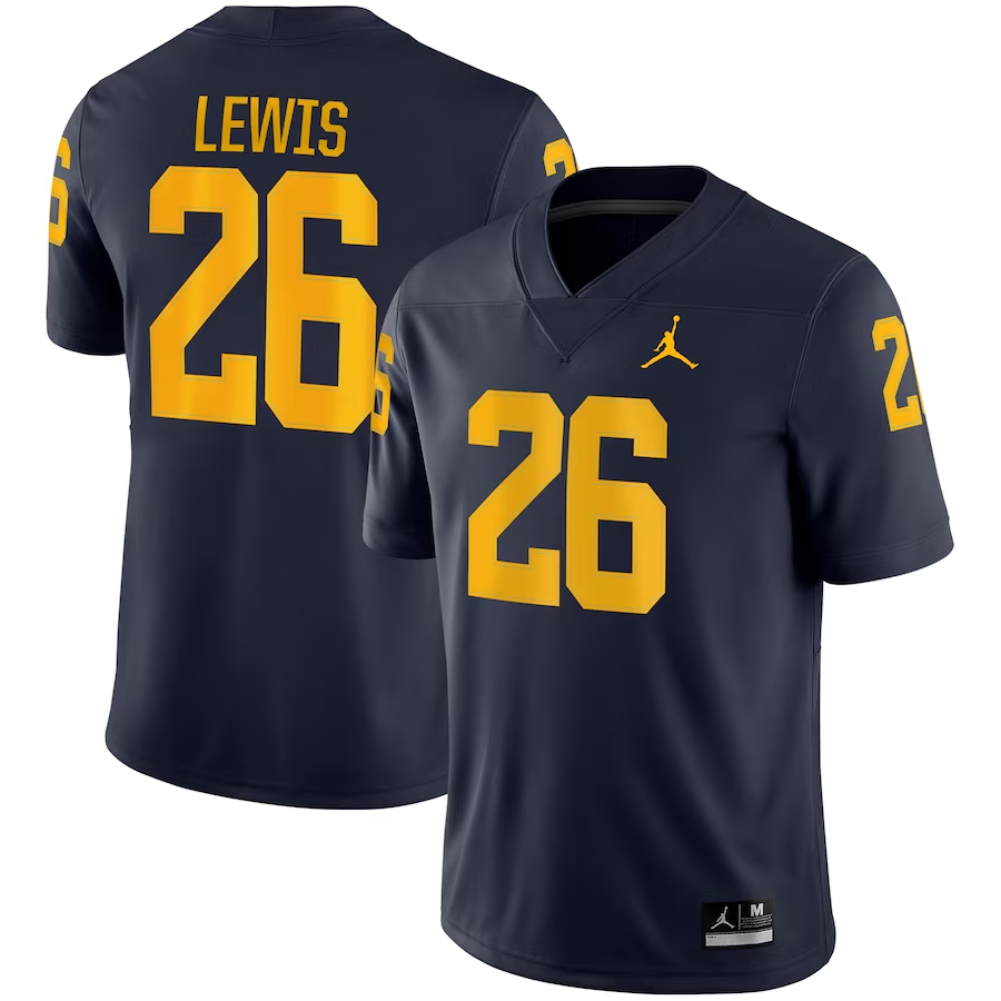 Men's Michigan Wolverines Jourdan Lewis Navy Alumni Player Game Jersey sports jersey product view 1