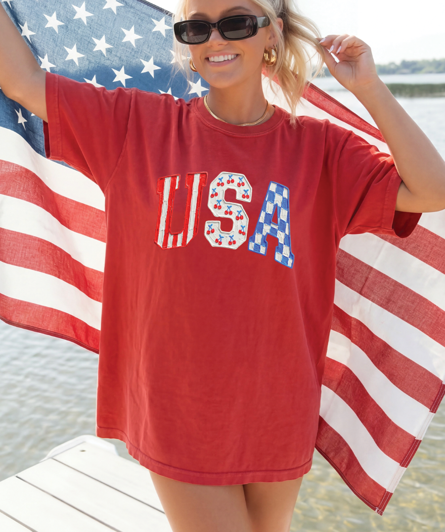 USA Cherries  - Red Comfort Color Tees Unisex T-shirt, Sweatshirt, Hoodie, Long Sleeve Tee - T-Shirt, Sweatshirt, Hoodie
