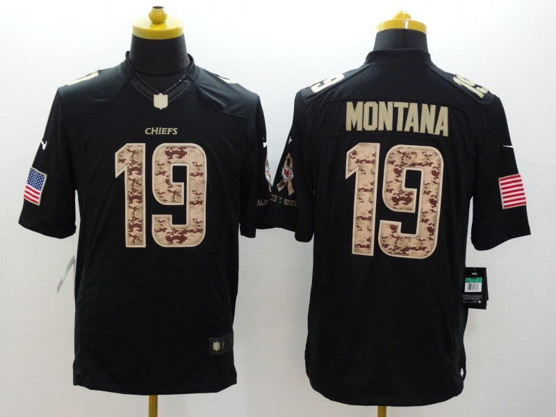 Men's Kansas City Chiefs Joe Montana #19 Black Game Player Jersey1 football jersey product view 1