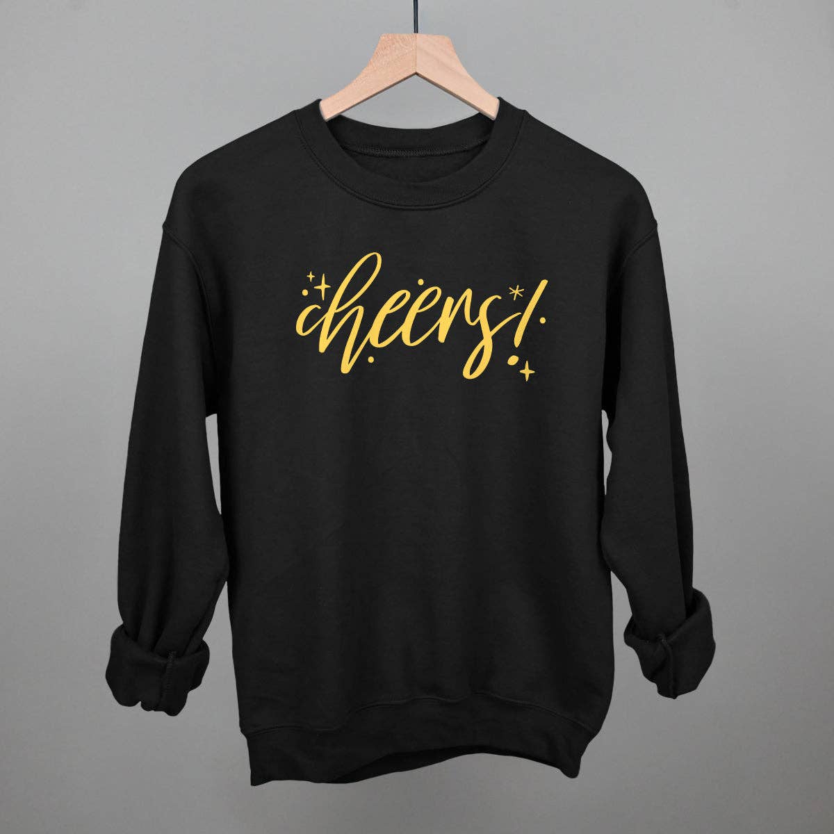 Cheers Gold Script + Sparkles Unisex T-shirt, Sweatshirt, Hoodie, Long Sleeve Tee - T-Shirt, Sweatshirt, Hoodie