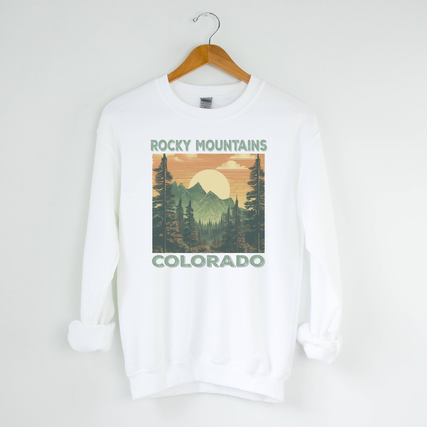 Rocky Mountain White Crewneck | National Park |Sizes S-2XL Unisex T-shirt, Sweatshirt, Hoodie, Long Sleeve Tee - T-Shirt, Sweatshirt, Hoodie