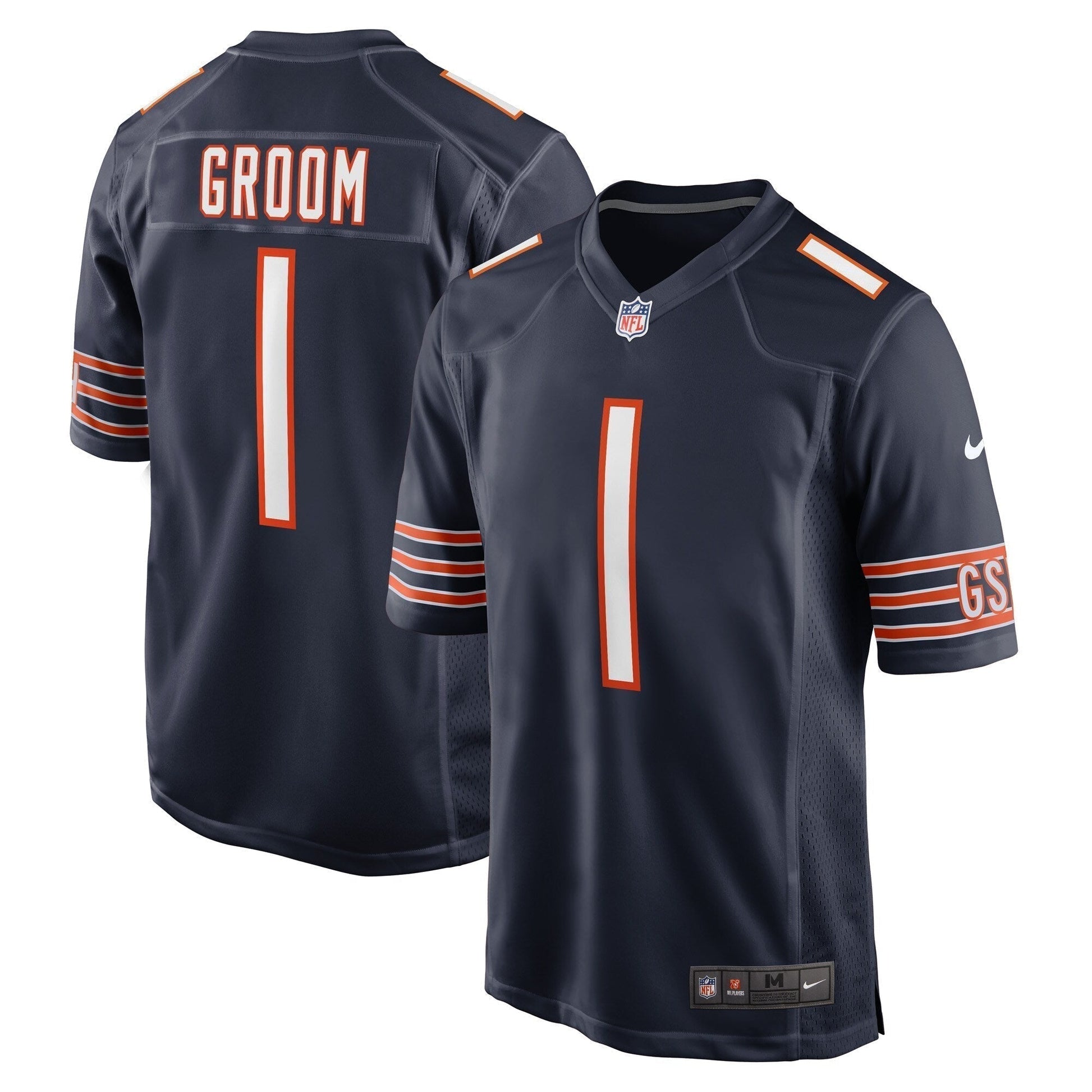 Number 1 Groom Chicago Bears Game Jersey - Navy football jersey product view 1